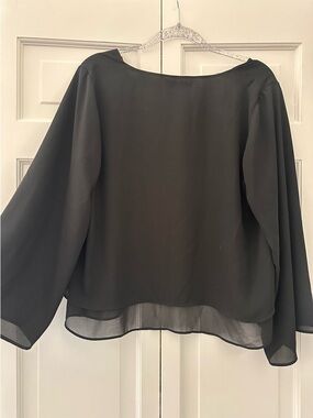 Zara flowy Black Women's Sheer Long-Sleeve Top. Large